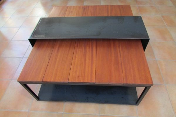table basse métal et bois sur mesures